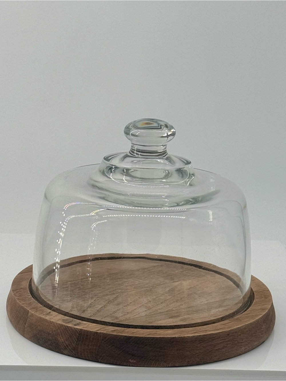 Clear Glass Dome Cake Cloche with Wood Base - Natural Brown